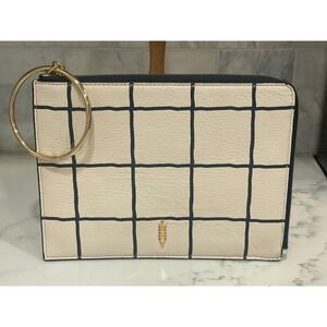 Thacker Gridlock Wristlet Clutch‎ Cream & Black Gold Hardware Trendy Handbag